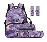 TOADDMOS Koala 5 Piece School Backpack Set Cute Toddler Bookbag Cherry Blossom Lunch Box Pencil Case 2 Pcs Bookmark for Elementary Middle High School
