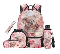 TOADDMOS Koala Backpack School Set 5Pcs with Cherry Blossom Lunch Bag Multifunctional Pencil Case Water Bottle Bag Carrier Lanyard Keychain Cute Toddler Bookbag