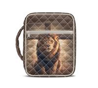 TOADDMOS Lion Bible Covers for Women Cross Quilted Bible Carrying Case with Durable Handle & Multi Pockets Lightweight Quilted Carrying Bible Study Supplies Accessories