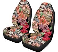 TOADDMOS Lovely Cartoon Sloth Floral Design Car Seat Covers Front Seats Only Set of 2,Vehicle Seat Protector Car Aceessories Fit Most Car,Truck,SUV,Van Sloth Gifts for Women Ladies