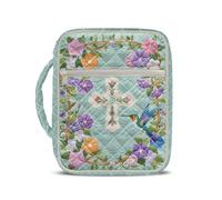 TOADDMOS Morning Glory Bible Covers for Women Cross Quilted Bible Carrying Book Case with Durable Handle Lightweight Quilted with Zipper Pocket for Bible Study Supplies