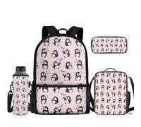TOADDMOS Penguin Backpack for Kids School Bag 4 in 1 Bookbag Set with Lunch Box Pencil Case Water Bottle Sleeve School Bookbags