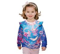 TOADDMOS Pink Axolotl Long Sleeve Sweatshirt Casual Pullover Drop Shoulder Sweater Top Polyester Spandex Fabric Casual Long Sleeve Fall Winter Tops Fashion for Girls 4-5 Years Old
