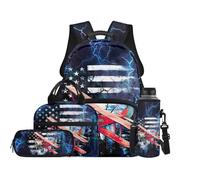 TOADDMOS Plane School Backpack Set of 4 with Portable Lunch Bag Multifunctional Pencil Case Water Bottle Carrier Lightweight Flag Bookbags for Travel Sports
