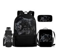 TOADDMOS Pug Dog Print Children School Backpack Set with Insulated Lunch Box Pencil Case Water Bottle Sleeve Elementary Schoolbag Back Pack