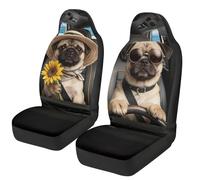 TOADDMOS Pug Front Car Seat Cover Set of 2 Car Seat Cover Protector Front Seats Removable Automotive Accessories Easy to Install and Clean Universal Fit for Cars Sedans and SUVs