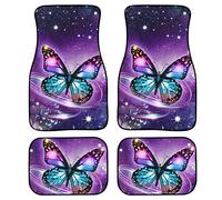 TOADDMOS Purple Galaxy Butterfly Universal Fit Carpets for Cars, Automotive Floor Mats Fit Most Vehicle, All Weather Full Set Cat Interior Protection Rugs