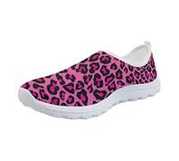TOADDMOS Red Leopard Print Women's Walking Sneaker Trainers Non Slip Fitness Shoes Lightweight Breathable Workout Footwear Comfort Summer Mesh Shoes