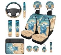 TOADDMOS Sea Turtle 14 Pcs Car Seat Covers Full Set Car Headrest Covers Steering Wheel Cover Seat Belt Pads Auto Decorations Accessories Suitable for Most Cars,SUV,Sedan