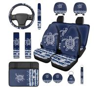 TOADDMOS Sea Turtle Auto Seat Covers Full Set 14 Pieces with Car Headrest Protectors Steering Wheel Cover Auto Center Console Armrest Pad Seat Belt Pads for Cars SUV Sedans