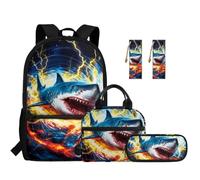 TOADDMOS Shark 5 Piece School Backpack Set with Portable Lunch Bag Pen Bag 2 Piece Bookmark Lightweight Shark Bookbag for Boys Kids Elementary School