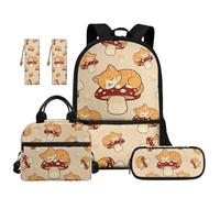 TOADDMOS Sleeping Cat 5 Piece School Backpack Set with Portable Lunch Bag Pen Bag 2 Piece Bookmark and Compartments for Elementary Middle School Kids