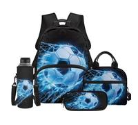 TOADDMOS Soccer Kids Backpack Set 4Pcs School Backpacks with Portable Lunch Bag Multifunctional Pencil Case Water Bottle Bag for Kids Teens Elementary School