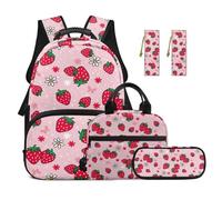 TOADDMOS Strawberry Kids Backpack Set 5Pcs Daisy School Backpacks with Lunch Bag Pencil Case 2 Piece Bookmark Lightweight Bag for Middle High School