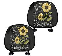 TOADDMOS Sunflower and Bee Design Universal Cat Seat Head Rest Cover-Set of 2 (You Are My Sunshine) Decorative Headrest Protector for Cars