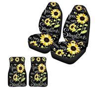 TOADDMOS Sunflower Bee Design Universal Car Seat Cover Front Seats Only with Matching Car Floor Mats,Fit Most Vehicle,Cars,Sedan,Truck,SUV(You Are My Sunshine)