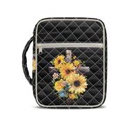 TOADDMOS Sunflower Bible Cover Case for Women Cross Quilted Bible Carrying Case with Handle Portable Zipper Bible Cover Protective Bible Carrying Case Bag with Tote Handle
