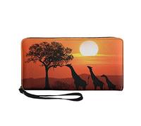 TOADDMOS Sunset Giraffe Print Wallet for Women Zipper Coin Card Holder Ladies Purse with Wristlet,Large Capacity PU Leather Women's Wallet RFID Blocking