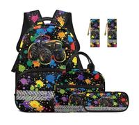 TOADDMOS Tractor 5Pcs School Backpack Set with Portable Lunch Bag Pencil Case 2 Pcs Bookmark Cool Bookbag Suitable for Boys Girls Toddler