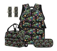 TOADDMOS Tractor School Backpack Set 5Pcs with Portable Lunch Box Pencil Case 2 Piece Bookmark Fashion Casual Planets Daypack for Travel Sports