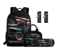 TOADDMOS Tractor School Backpack Set of 5 with Portable Lunch Box Multifunctional Pencil Case 2Pcs Bookmark Cool Bookbag for Boys Toddler Elementary School