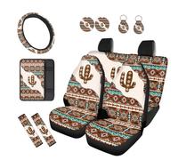 TOADDMOS Tribal Aztec Automobile Seat Covers Full Set 12 Pieces Steering Wheel Cover 2 Pack Car Cup Holder Coasters Seat Belt Pads Auto Center Console Pad for Cars SUV Sedans