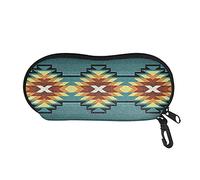 TOADDMOS Tribal Aztec Geometry Eyeglass Case Glasses Pouch Zipper Sunglasses Case with Carabiner for Men Women Teens Children