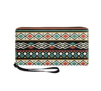 TOADDMOS Tribal Aztec Print Ladies Purse RFID Blocking PU Leather Womens Wallet Zipper Long Clutch Purse with Wrist Strap