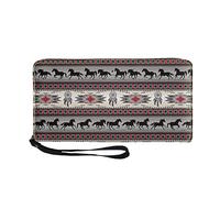 TOADDMOS Tribal Horse Aztec Print Ladies Purse PU Leather Zipper Wallet for Women Coin Card Cell Phone Holder Clutch Travel Purse Wristlet