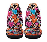 TOADDMOS Valentine's Day Car Seat Cover, Colorful Heart Pattern Automotive Seat Covers Saddle Blanets Love Design Heart Car Seat Covers Protector, Set of 2 for Front Seats