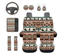 TOADDMOS Western Aztec 12 Pcs Car Seat Covers Auto Center Console Armrest Pad Steering Wheel Cover Car Seat Belt Pad Covers 2 Pack Cars Cup Holder Coasters Fit for Most Cars