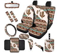 TOADDMOS Western Aztec Car Seat Covers Full Set 14 Pcs Auto Center Console Armrest Pad Steering Wheel Cover Seat Belt Pads Rear View Mirror Cover Car Trash Can for Cars SUV