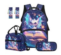 TOADDMOS White Baby Dragon School Backpack Set 5Pcs with Portable Lunch Box Multifunctional Pencil Case & 2 Piece Bookmark for Elementary Middle School