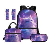 TOADDMOS White Cat Kids Backpack Set 5Pcs with Portable Lunch Bag Multifunctional Pencil Case 2 Piece Bookmark for Kids Teens Elementary Middle School