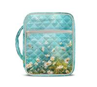 TOADDMOS White Daisy Bible Covers for Women Butterfly Quilted Bible Carrying Case with Handle Lightweight Zipper Bible Cover Protective Bible Carrying Case Bag with Tote Handle