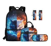 TOADDMOS Wolf 5Pcs Boys Backpack Set with Lunch Bag Pencil Case 2 Piece Bookmark Fashion Ice and Fire Bookbag for Elementary Middle School Teens