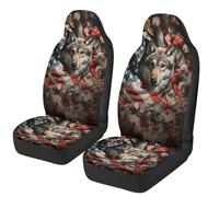 TOADDMOS Wolf Car Seat Covers Comfortable Camo Forest Car Seat Cover for Front Seats Set of 2 Removable Automotive Accessories Elastic Polyester Suitable for Most Cars,SUV,Sedan