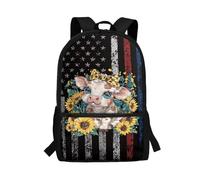 Toaddself American Flag Cow Kids Boys Girls School Backpack Water Resistant Secondary School Backpack Lightweight Rucksack Primary Middle Schoolbag for Teen Youth Students