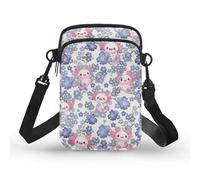 Toaddself Axolotl Purple Flowers Print Crossbody Phone Bag Phone Shoulder Bag with 2 Zip Pockets Cellphone Purse for Ladies Girls