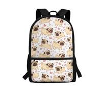 Toaddself Cartoon Pug Heart Backpack Waterproof Kids School Bag with Laptop Compartment Rucksack for School Students