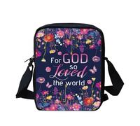 Toaddself Colorful Floral Words Pattern Cross Body Bag with Large Capacity Zip Pocket, for GOD So Loved the World, Phone Handbags for Women Ladies Shopping