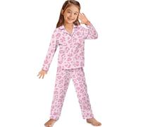 Toaddself Girls Pyjamas Set Collared Button-Down with 2 Piece, Cute Pink Leopard Print Nightwear, Soft Sleep Outfit Great for Home Loungewear and Everyday Bedtime 10-11 Years