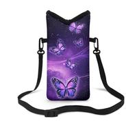 Toaddself Purple Fluorescent Butterfly Print Crossbody Bag With Adjustable Strap Neoprene Mini Mobil Purse for Women Ladies Sports