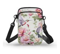 Toaddself Purple Hummingbird Flowers Pattern Crossbody Bag, Zipper Phone Bag with Adjustable Shoulder Strap Lightweight Cellphone Wallet for Women