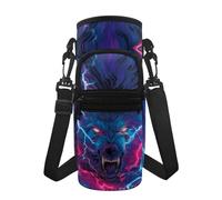 Toaddself Purple Lightning Wolf Pattern Bottle Pouch Holder 2 Pocket Sling Carrier Bottle Bag with Bottom Stitching for Women