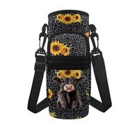Toaddself West Highland Cow Design Cup Bag Water Bottle Bag, Phone Pocket, Resistant Sunflower Drink Holder with Detachable Hook for Walking Travel