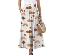 Toaddself Women's Skirt Sun Clouds Rainbow Print A-Line Skirts Elasticated Easy to Take Off White Half Dress Suitable for Outdoor Activities and Daily Loungewear XL
