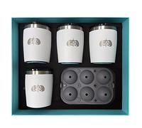 Toadfish Non-tipping 10oz Double Wall Insulated Stainless Steel Rocks Tumbler 4-Pack Gift Set w/ Ice Ball Tray & Easy Slide Lid - White