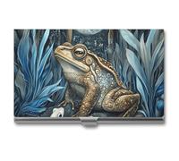 Toads Frogs in The Moon Moonlight Business Card Wallet Credit Card Holder Metal Square Small Pocket Purse