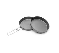 TOAKS Titanium Nesting Pan 2PC Set - 6.5 inch Deep Frying Pan with Foldable Handle and Matching Nesting Plate for Open Fire Cooking and Group Meals